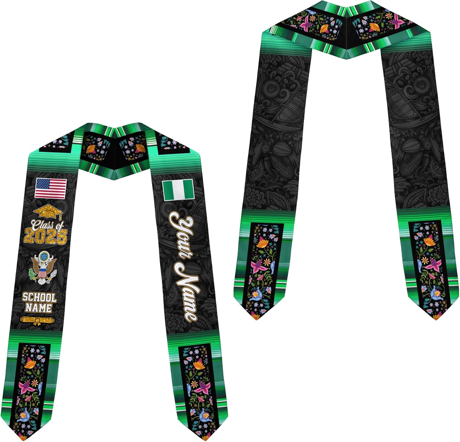 Pretyprints Custom Nigerian Graduation Sash Nigeria Graduation Stole Personalized Nigerian American Flag Graduation Sash 2025
