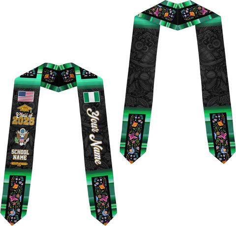 Pretyprints Custom Nigerian Graduation Sash Nigeria Graduation Stole Personalized Nigerian American Flag Graduation Sash 2025