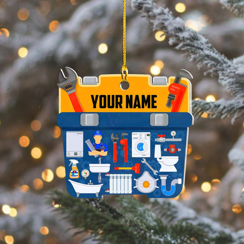 AOVL Plumber Ornament 2024 Plumber Christmas Ornaments Handyman Ornament Toolbox Christmas Ornament Tool Ornaments for Plumbers 2024 Handyman Ornaments Gifts (PL8)