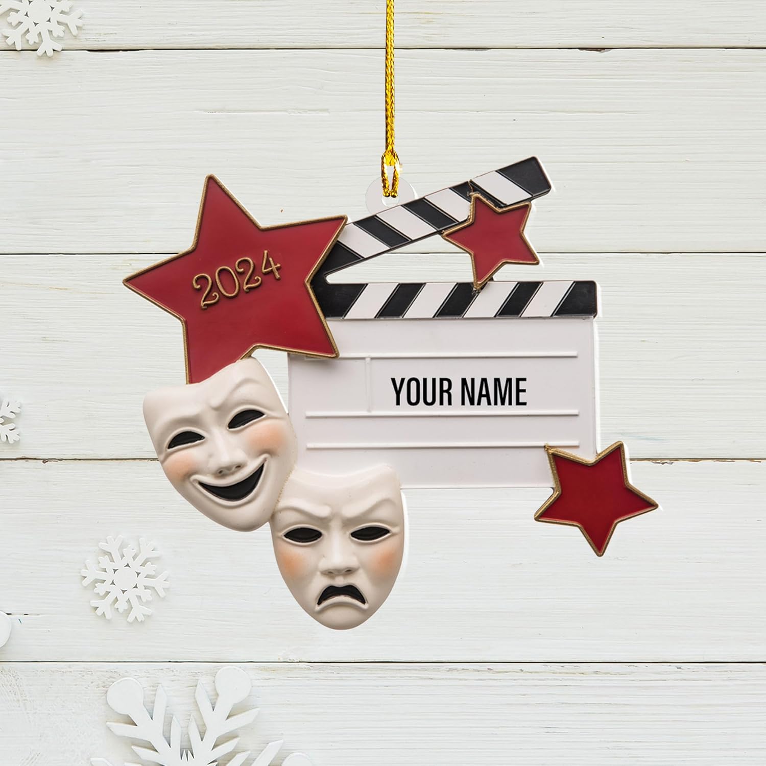 Personalized Theatre Christmas Ornament Artist Ornaments for Christmas Tree Theater Ornament Drama Star Christmas Tree Ornament White Film Director Board Comedy Tragedy Mask (TT1)