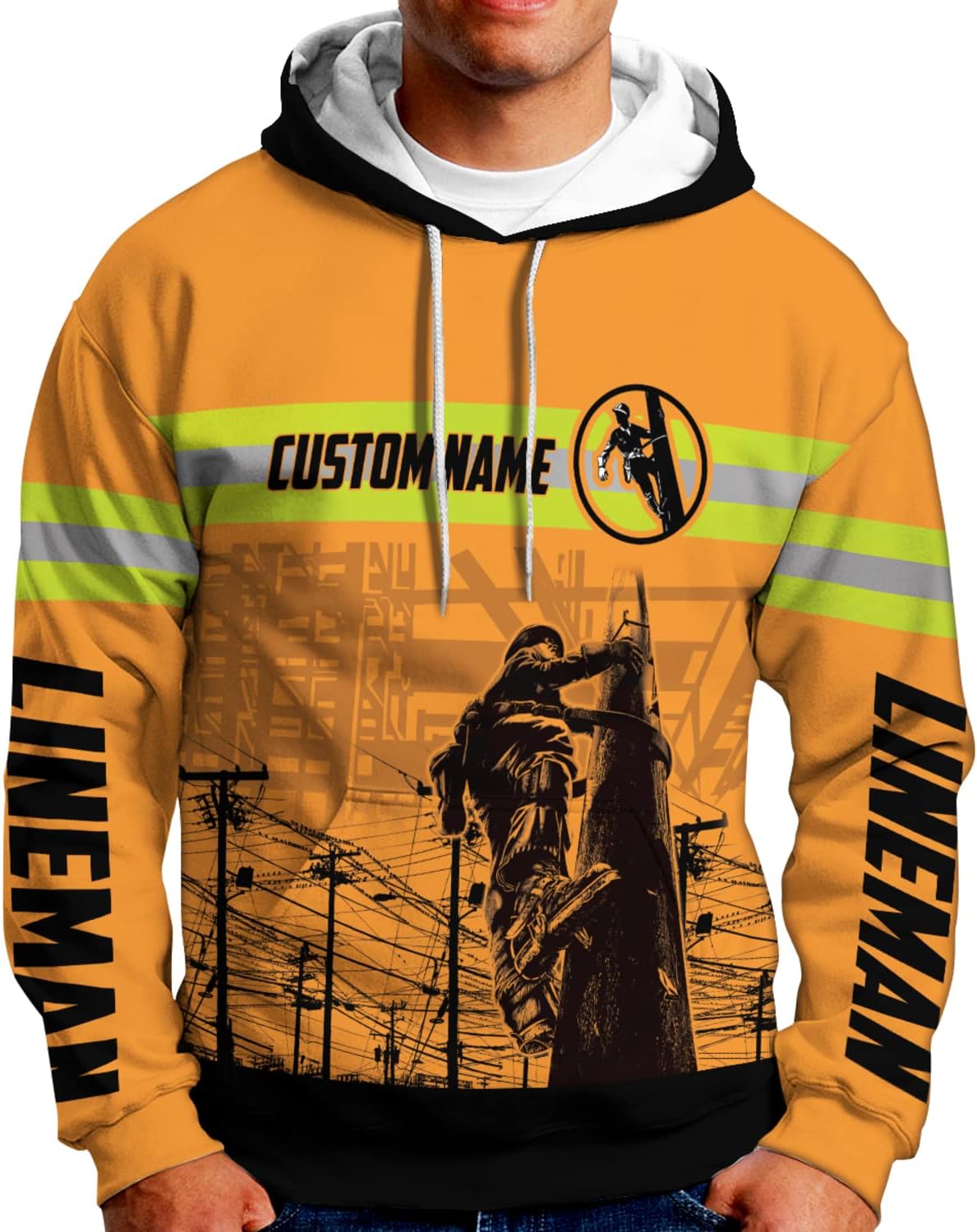 Personalized Lineman 3D Print Hoodies Unisex Pullover Hoodie Gift For Men, Women, Full Size S-5XL For Men Women