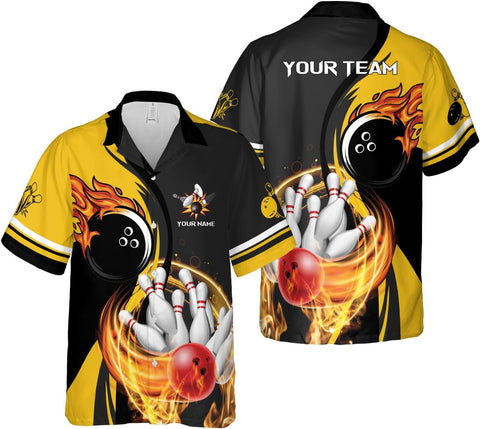 Rivelus Personalized Name Bowling Hawaii Shirts for Men and Women 3D, Bowling Shirts for Team Bowling, Bowling Shirts Gift
