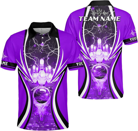 Ligthuy Personalized Name Bowling Polo Shirts 3D for Men and Women, Bowling Shirt, Bowling Shirts for Men Team Bowling Shirt