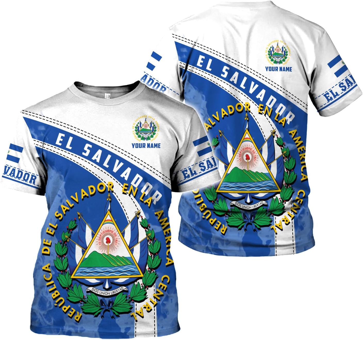 Ligthuy Personalized Name El Salvador Shirt 3D, El Salvador Flag Shirt for Men Women, Unisex T-Shirts S-5XL