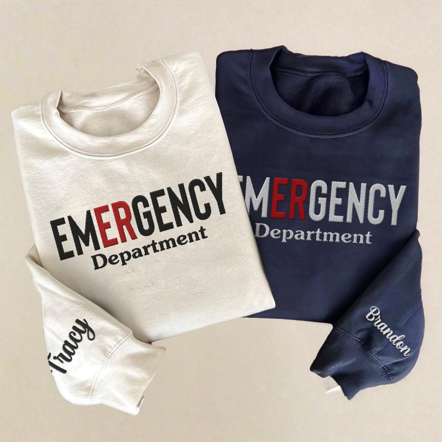 Custom Emergency Department Embroidered Crewneck Sweatshirt, Er Nurse Shirt, Emergency Nurse Hoodie, Er Nurse Gift, Rn Shirt (Cotton, SS399), Small-5X-Large