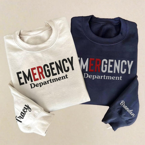 Custom Emergency Department Embroidered Crewneck Sweatshirt, Er Nurse Shirt, Emergency Nurse Hoodie, Er Nurse Gift, Rn Shirt (Cotton, SS399), Small-5X-Large