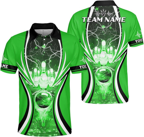 Ligthuy Personalized Name Bowling Polo Shirts 3D for Men and Women, Bowling Shirt, Bowling Shirts for Men Team Bowling Shirt