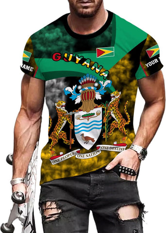 Rivelus Personalized Name 3D Shirt, Guyana Tshirt for Men Women, Guyanese Flag Pride Shirts, Guyana Gift S-5XL