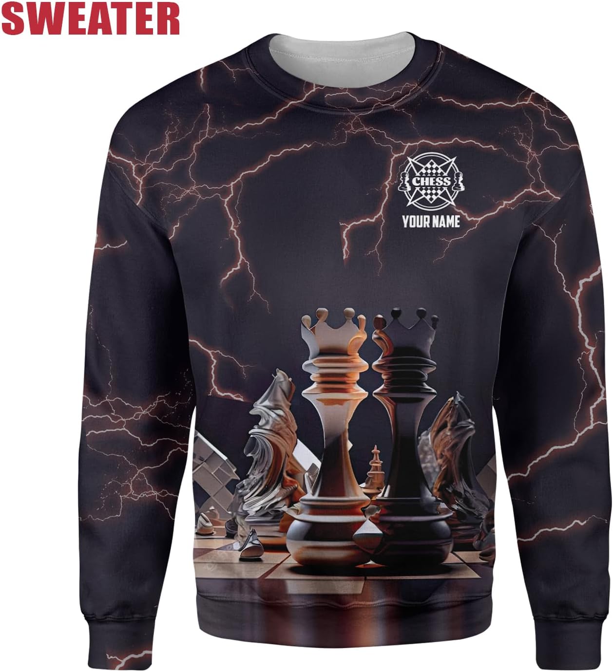 MAPrints Personalized Name Chess 3D Shirt, Custom Name Chess 3D Tshirt Hoodie Sweater for Men, Women, Gifts for Chess Lover