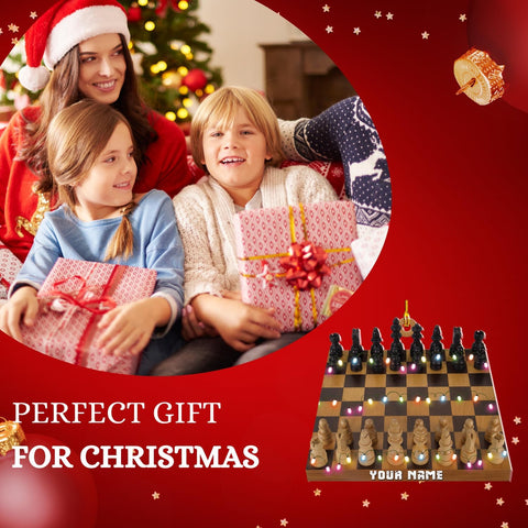 Personalized Chess Ornament - Custom Name Chess Board Ornament, King and Queen Chess Ornament, for Chess Fan, Ornament for Chess Player, Check Mate, Chess Board Ornament (Style 8)