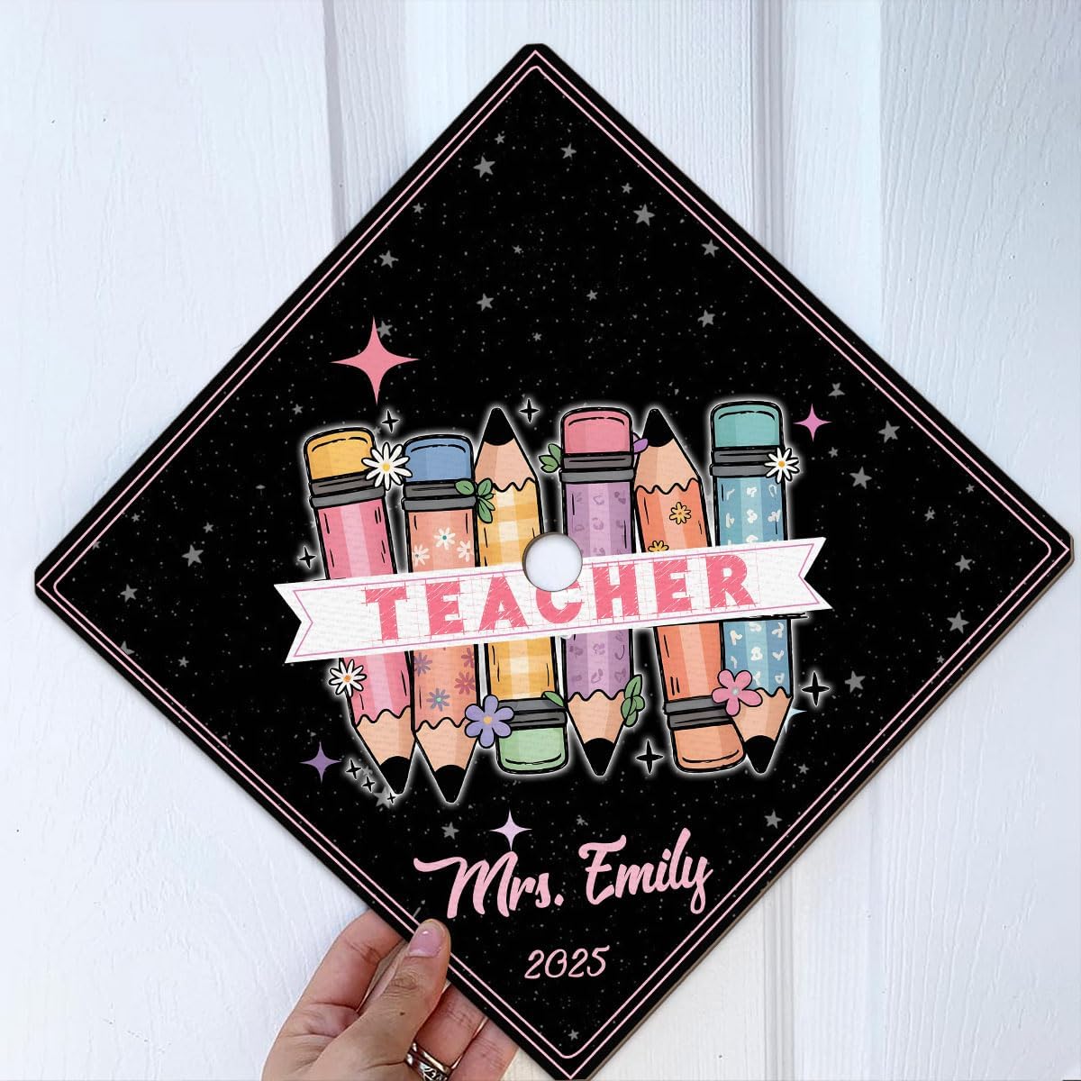 Pretyprints Personalized Teacher Graduation Cap Topper Teacher Gift Class Of 2025 Graduation Cap Decoration Topper