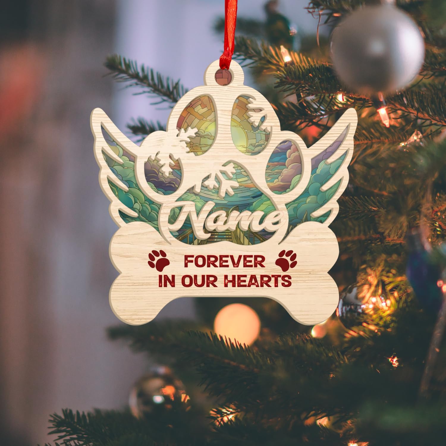 MAPrints Personalized Wooden Dog Cat Paw Suncatcher Ornament Christmas 2024, Custom Dog Paw Suncatcher Wood Ornaments with Names, Pet Paw Wooden Dog Ornament, Pet Paw Christmas Ornament (PAW 4)