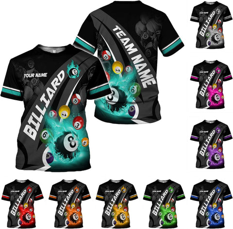 AOVL Personalized Billiard Shirts 3D Billiard Shirt Custom Billiard Flag Shirt Men's Pool Billiards Shirt 8 Ball Men Women
