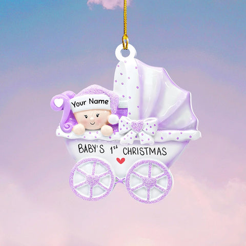 MAPrints Personalized Baby\u2019s First Christmas Keepsake Acrylic 2D Shape Flat Ornament, Custom New Baby Gift, Babys 1st Christmas Ornament 2023 Boy Or Girl Newborn, for New Mom Dad (Style 2)