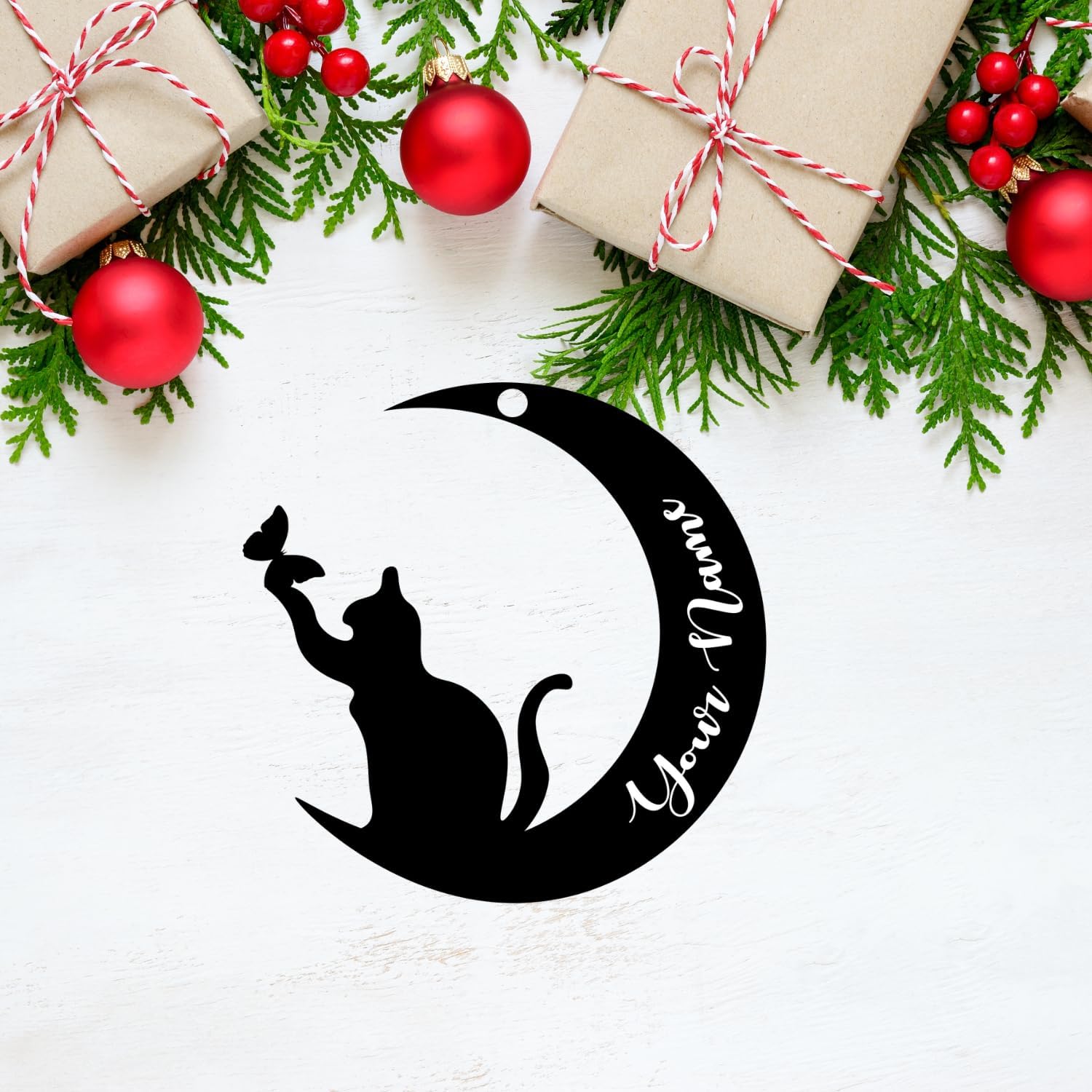 MAPrints Personalized Cat Ornaments for Christmas Tree, Custom Cat Christmas Wood Ornament 2024, Gifts for Christmas Cat Lovers Cat Memorial Ornament, Cat Hanging Ornament Cat On The Moon (CAT 8)