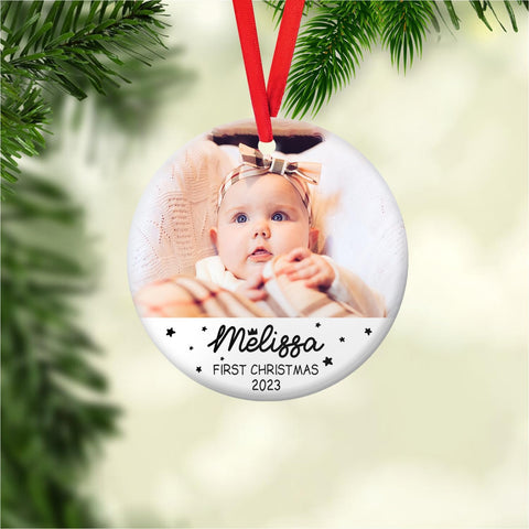 MAPrints Personalized Baby\u2019s First Christmas Ceramic Ornament, Custom New Baby Gifts, Babys 1st Christmas Ornament 2023 Boy Or Girl Newborn, for New Mom Dad (BB 6)