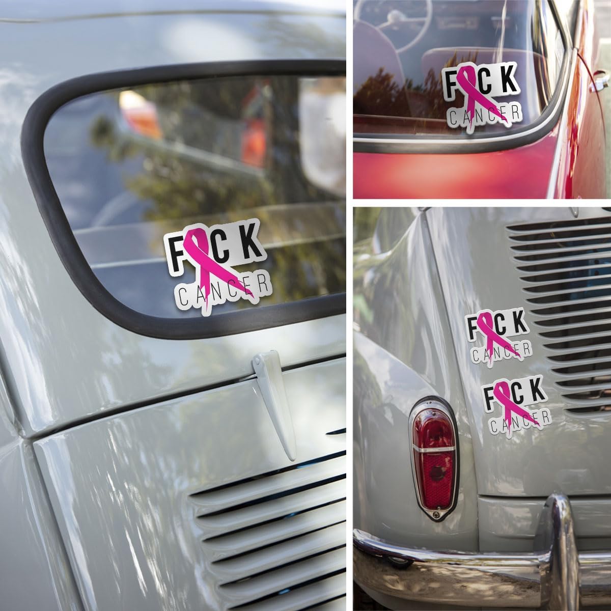(3Pcs) Breast Cancer Awareness Pink Fighter Ribbon Vinyl Decal Sticker, Fuck Cancer Pink Ribbon Sticker Breast Cancer Car Decal Sticker Waterproof for Water Bottle, Car, Helmet Decal 5" (Ribbon 2)