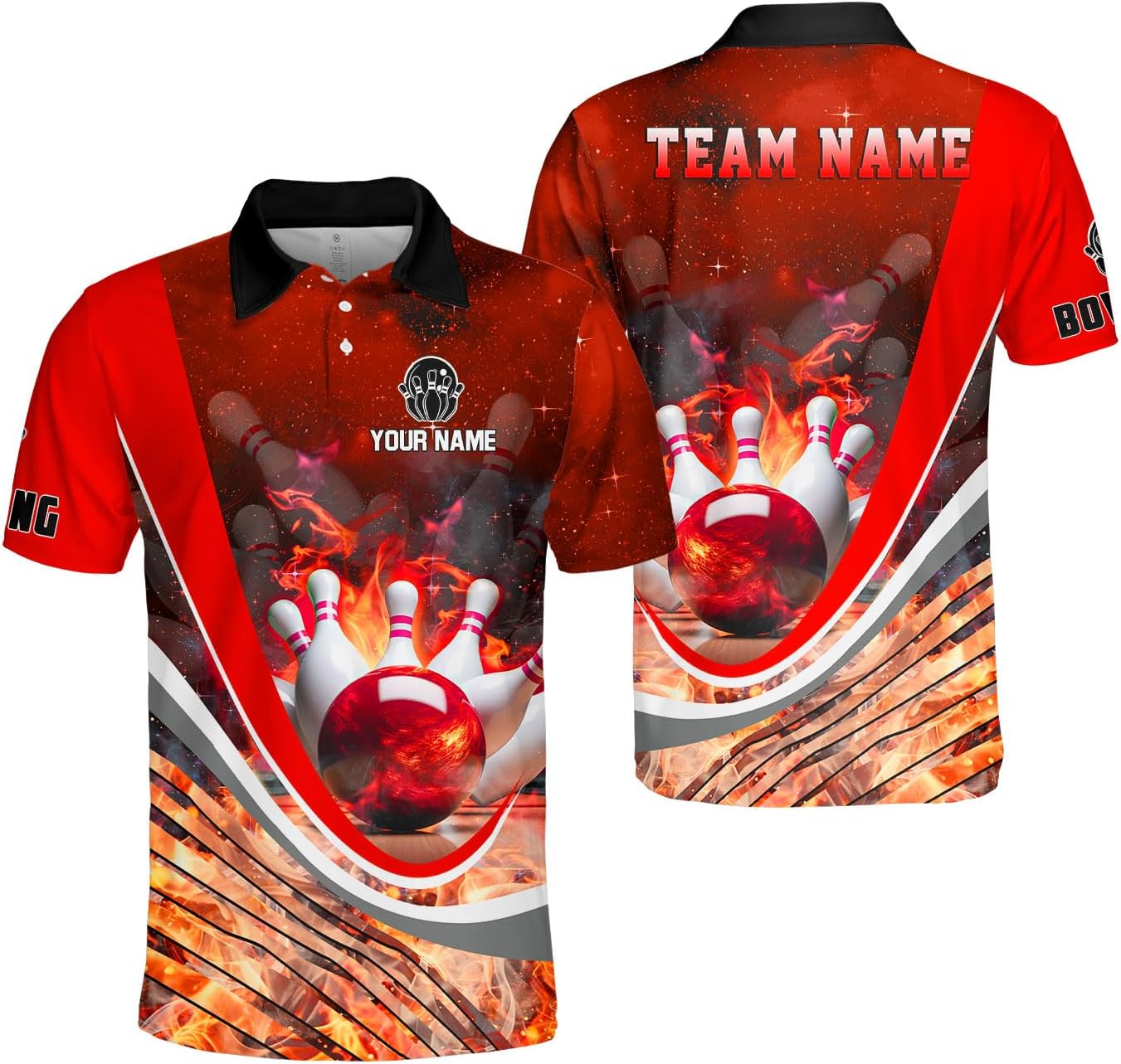 Ligthuy Personalized Name Bowling Polo Shirts 3D for Men and Women, Bowling Shirt, Bowling Shirts for Men Team Bowling Shirt