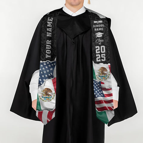 Custom Mexican Graduation Sash, Mexico Graduation Stole Customize Photo, Mexican American Flag Graduation Sash 2025