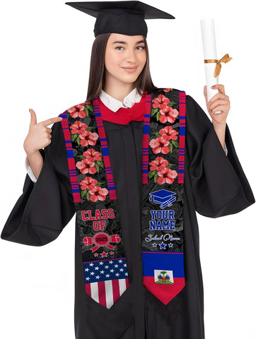 Pretyprints Haitians Graduation Sash, Haiti Graduation Stole Custom, Personalized Haitians American Flag Graduation Sash 2025