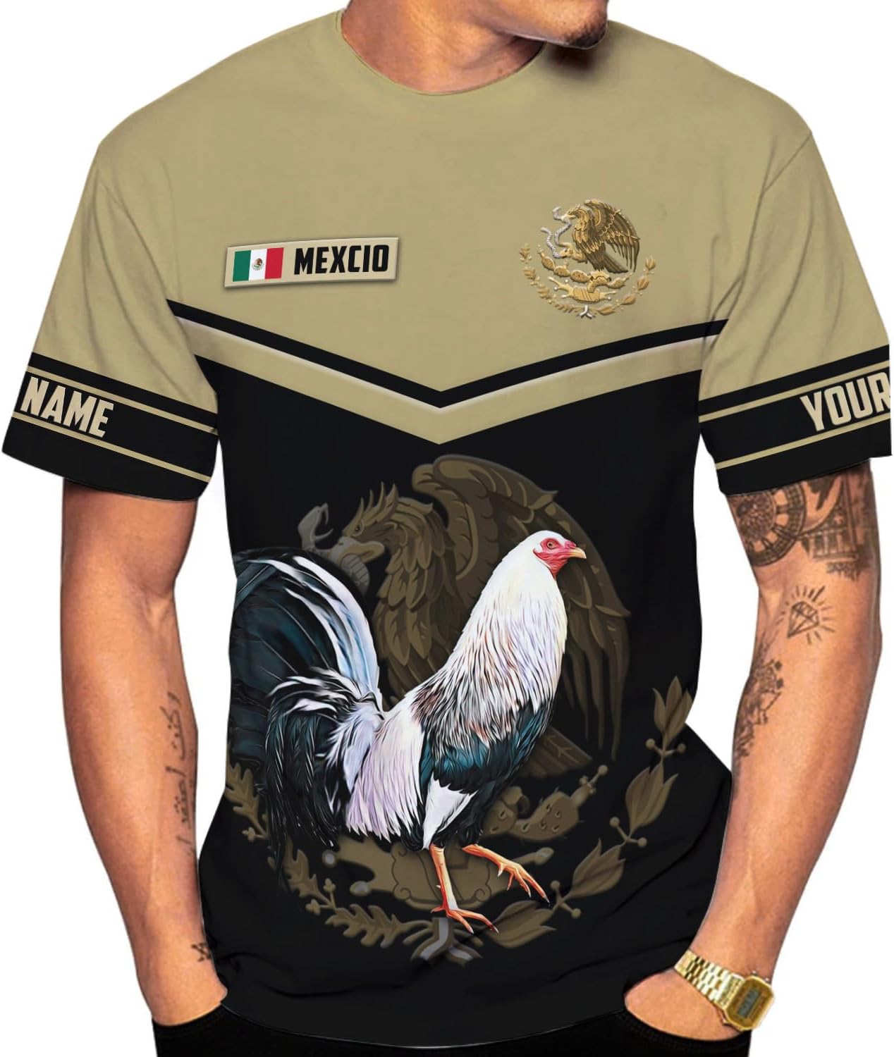 MoonArt Personalized Name Mexican Shirts for Men, Rooster Mexico Shirts for Men, Mexico Shirt Eagle Flag Mexican Eagle