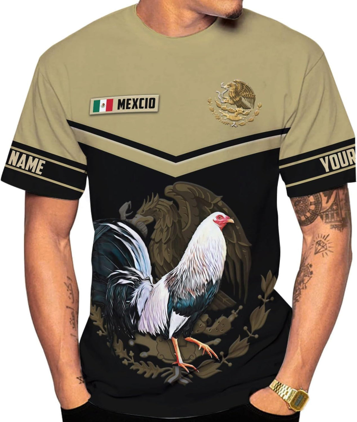 MoonArt Personalized Name Mexican Shirts for Men, Rooster Mexico Shirts for Men, Mexico Shirt Eagle Flag Mexican Eagle