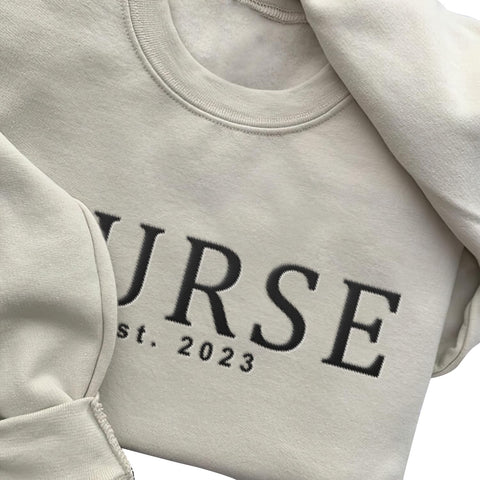 Personalized Embroidered Nurse Crewneck Sweatshirts for Women, Emergency Nurse Registered Nurse Sweatshirt (Cotton, SS75)