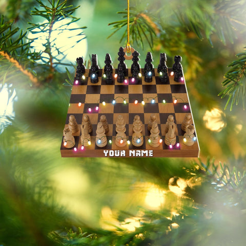 Personalized Chess Ornament - Custom Name Chess Board Ornament, King and Queen Chess Ornament, for Chess Fan, Ornament for Chess Player, Check Mate, Chess Board Ornament (Style 8)