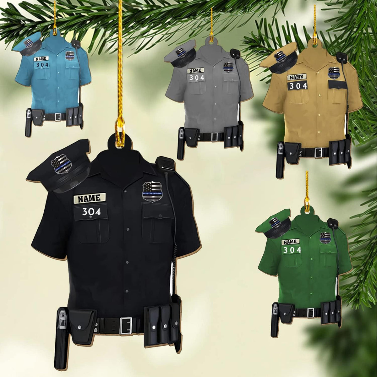 Piratify Personalized Name and Number Police Ornaments for Xmas 2022, Customized Police Christmas Ornament Police Light Vest Ornament Bullet Proof Flat Two Sided Hanging Printed Plastic Ornaments