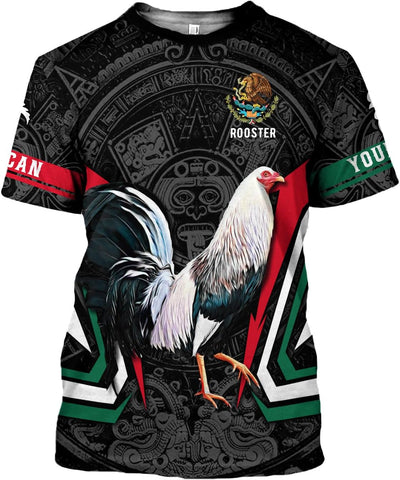 Woseprints Personalized Name Mexican Shirts for Men, Rooster Mexico Shirts for Men, Mexico Shirt Eagle Flag Mexican Eagle