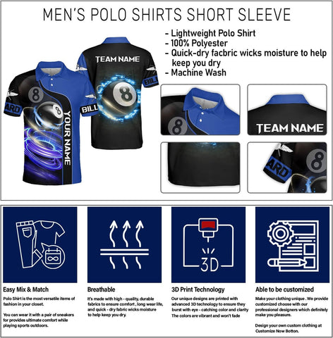 Personalized 8 Ball Polo Shirt, Billiard Shirt Custom Billiard Player 3D Print Shirts for Men Women Teams Pool (Polyester, PL177), Small-5X-Large