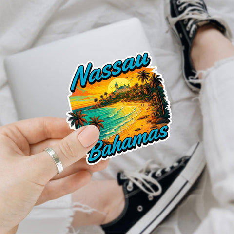 Nassau Bahamas Sunset Beach 3" Sticker, Tropical Island Travel Souvenir Vinyl Decal Waterproof for Laptop, Water Bottle, Luggage, Notebook, Car, Scrapbook – Gift for Beach Lovers
