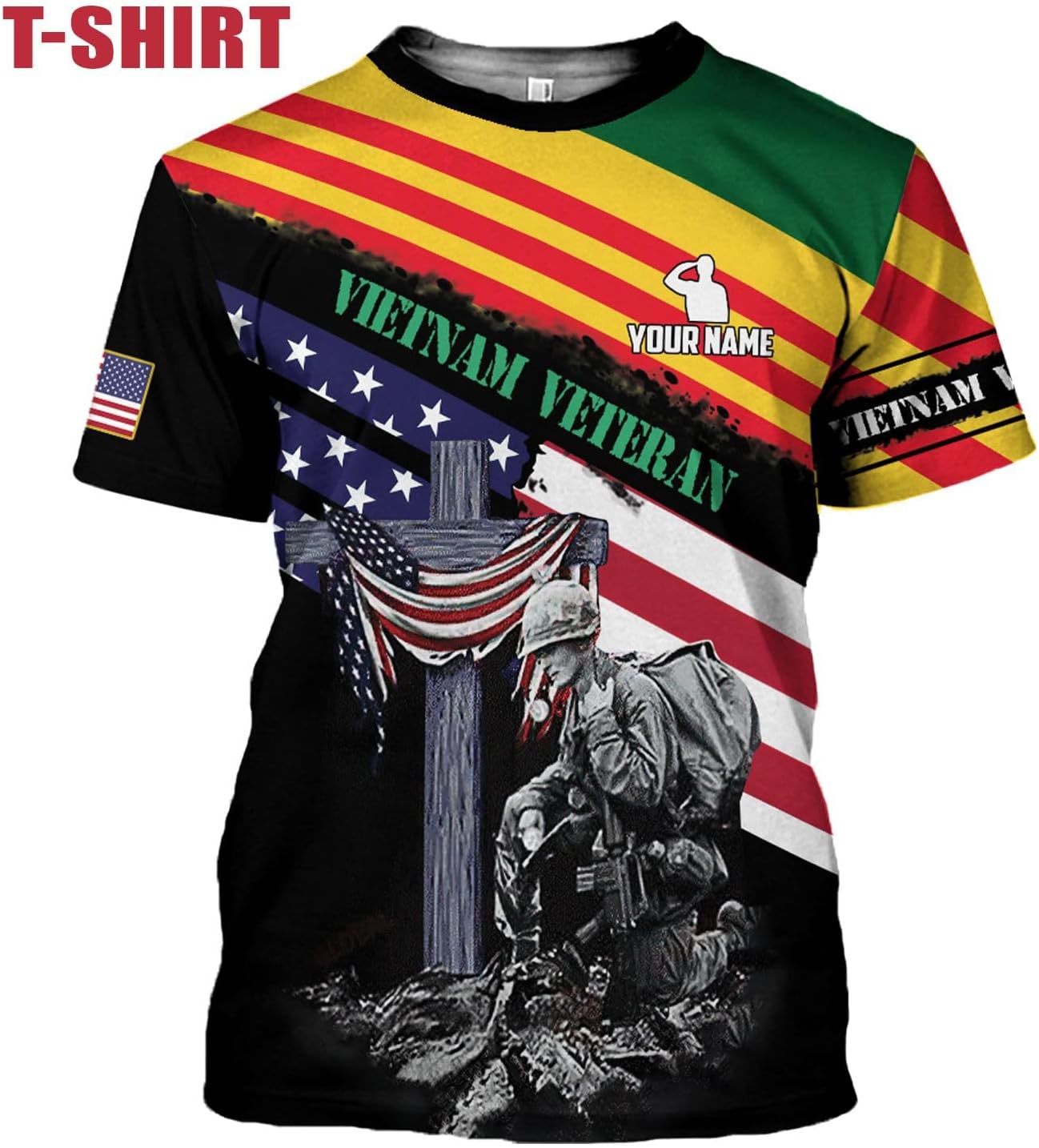 Ligthuy Personalized Name Vietnam Veteran Shirts 3D, Veterans Shirts for Men and Women, Veteran's Shirt Vietnam Veteran S-5XL