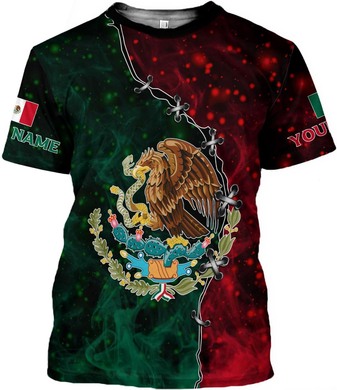 Mostefy Personalized Name Mexican Shirts 3D Customized Mexico Shirt US Flag, Mexican Shirts for Women Unisex