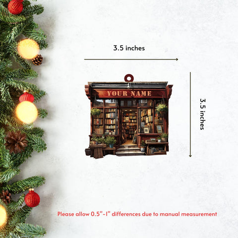 Piratify Personalized Bookshop Ornament, Bookstore Christmas Tree Decorations, Book Lover Gifts, Librarian Ornament, The Bookshop 2D Flat 2024 Christmas Ornaments (Bookshop 3)