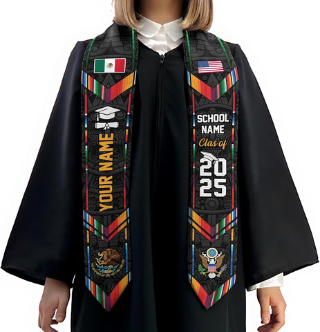 Custom Mexican Graduation Sash, Mexico Graduation Stole Customize Photo, Mexican American Flag Graduation Sash 2025