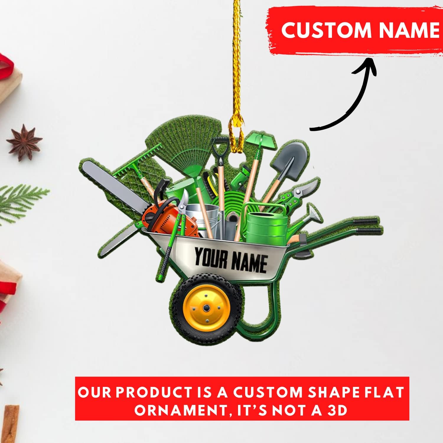 Suseaz Personalized Christmas Garden Uniforms and Tools Ornament, Gardener Stuff Ornament, Hanging Ornaments for Holidays Custom Gardening Carry Bag Ornament for Gardener Plant Lover Gift (Style 7)