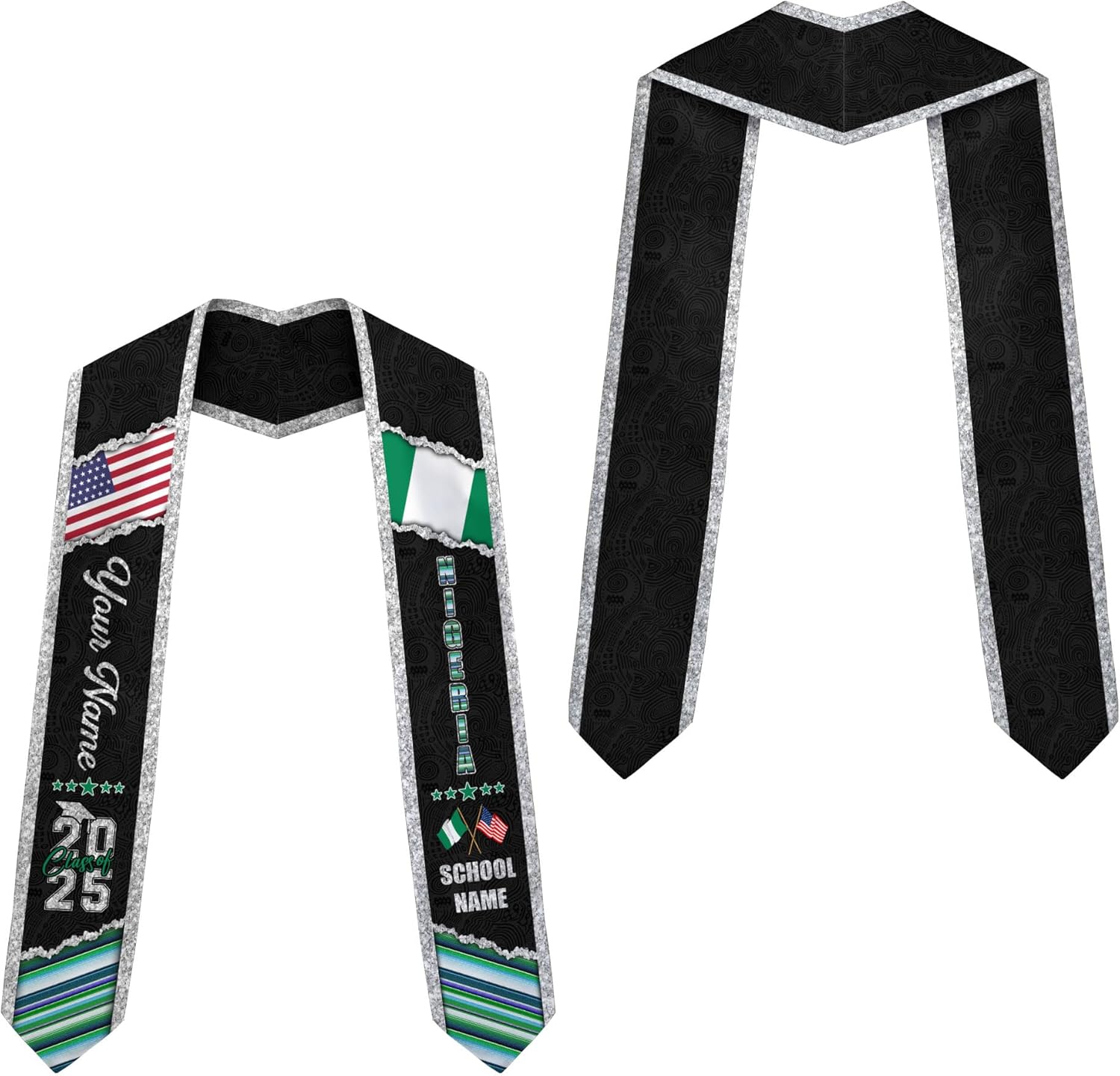 Pretyprints Custom Nigerian Graduation Sash, Nigeria Graduation Stole Customize, Nigerian American Flag Graduation Sash 2025