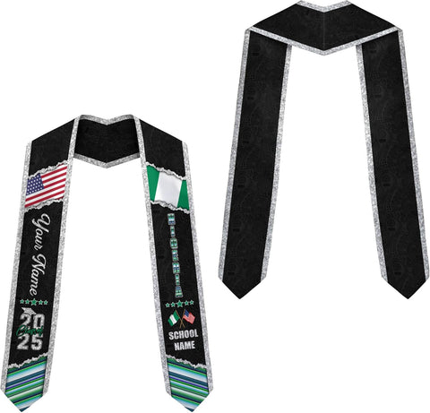 Pretyprints Custom Nigerian Graduation Sash, Nigeria Graduation Stole Customize, Nigerian American Flag Graduation Sash 2025