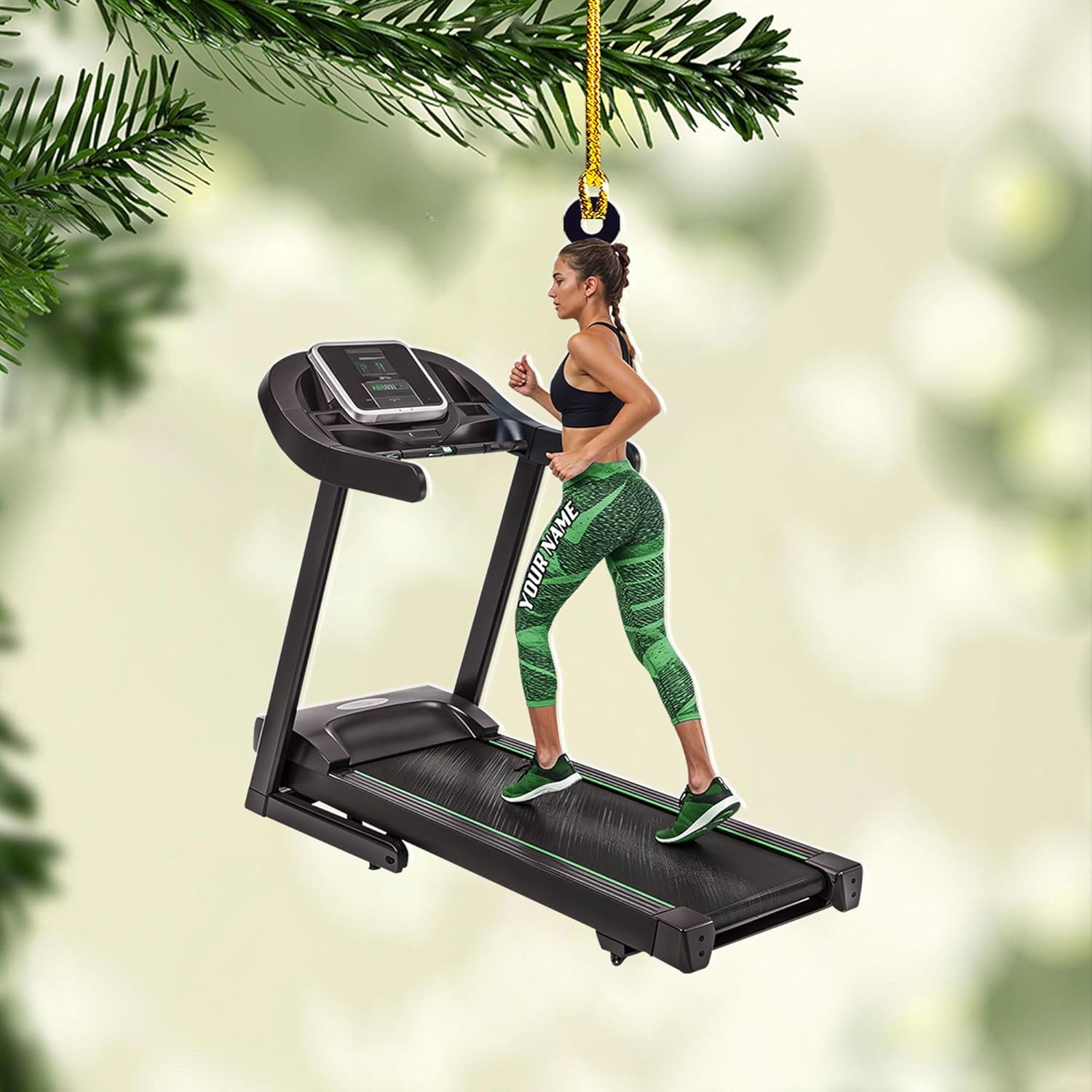AOVL Custom Treadmill Ornament Tread Mill Ornament for Christmas Xmas Tree Exercise Treadmill for Gymer Fitness Treadmill Exercise Ornament Gift for Weightlifter Fitness Weightlifting Gym (TE4)