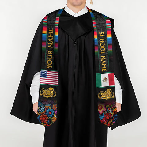 Custom Mexican Graduation Sash, Mexico Graduation Stole Customize Photo, Mexican American Flag Graduation Sash 2025