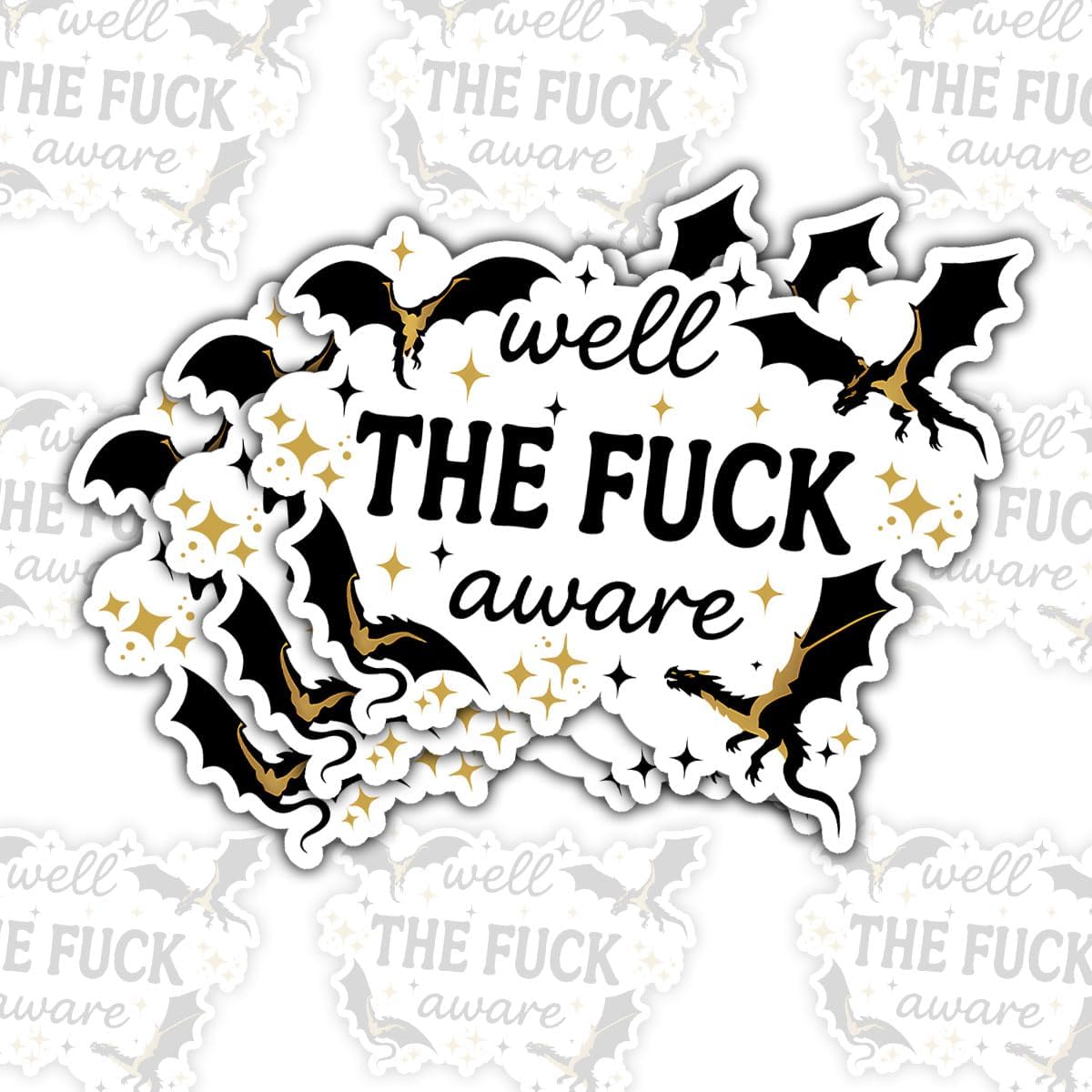(3PCS) Well The Fuck Aware Sticker, Sarcastic Dragon Fantasy Adult Humor Vinyl Decal Waterproof for Laptop, Water Bottle, Tumbler, Notebook, Car – Gift for Women with Attitude 3 Inch
