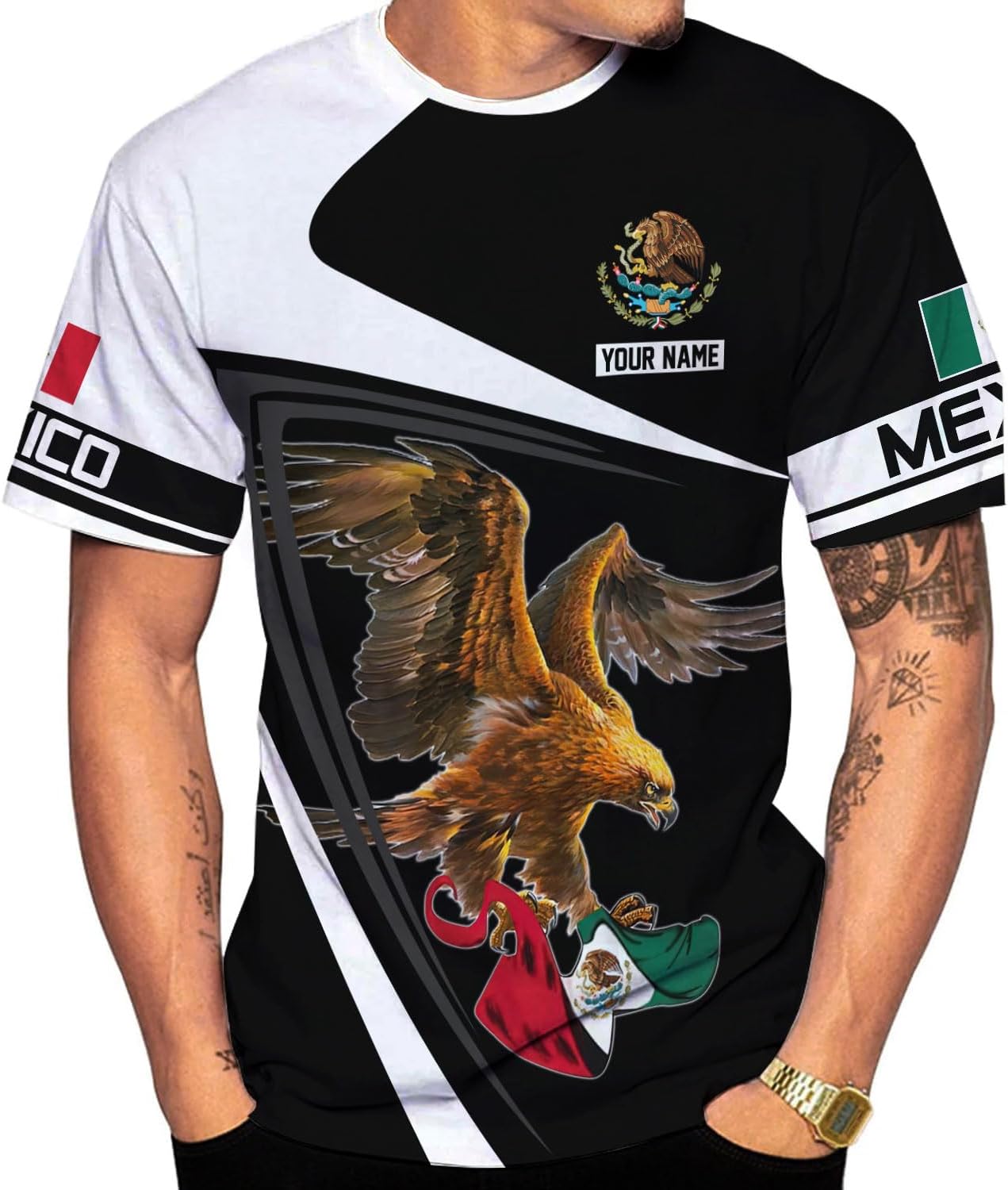 RoyalBro Personalized Mexico Shirt, Camisas de Mexico Customized Mexican Shirts Mexican Flag Mexico 3D Shirt for Men Women