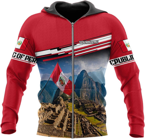Woseprints Personalized Name Peru T-Shirts, Peru Flag Pride 3D T-Shirt for Men & Women