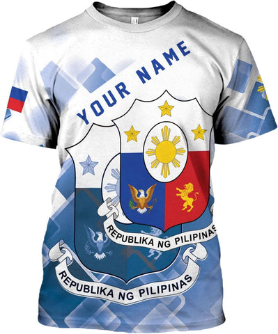 Ligthuy Personalized Name Philippines Shirts 3D, Filipino Flag Pride Shirt Philippines Shirt Flag Tshirt for Men Women S-5XL