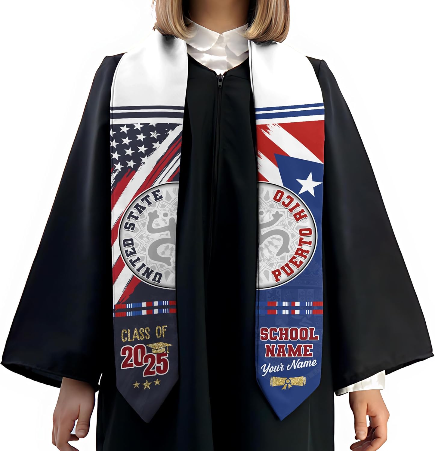 Personalized Puerto Rican Graduation Stole, Puerto Rican Graduation Sash 2025, Puerto Rico Graduation Sash