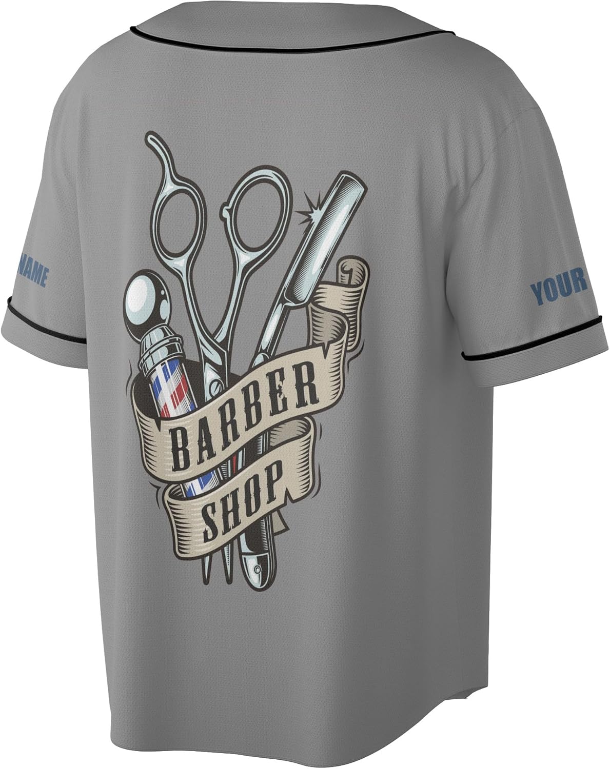 Custom Barber Shop Baseball Jersey Personalized Name Barber Shirt 3D for Men Women Hairdresser Shop Gift Scissors Pole Shirts