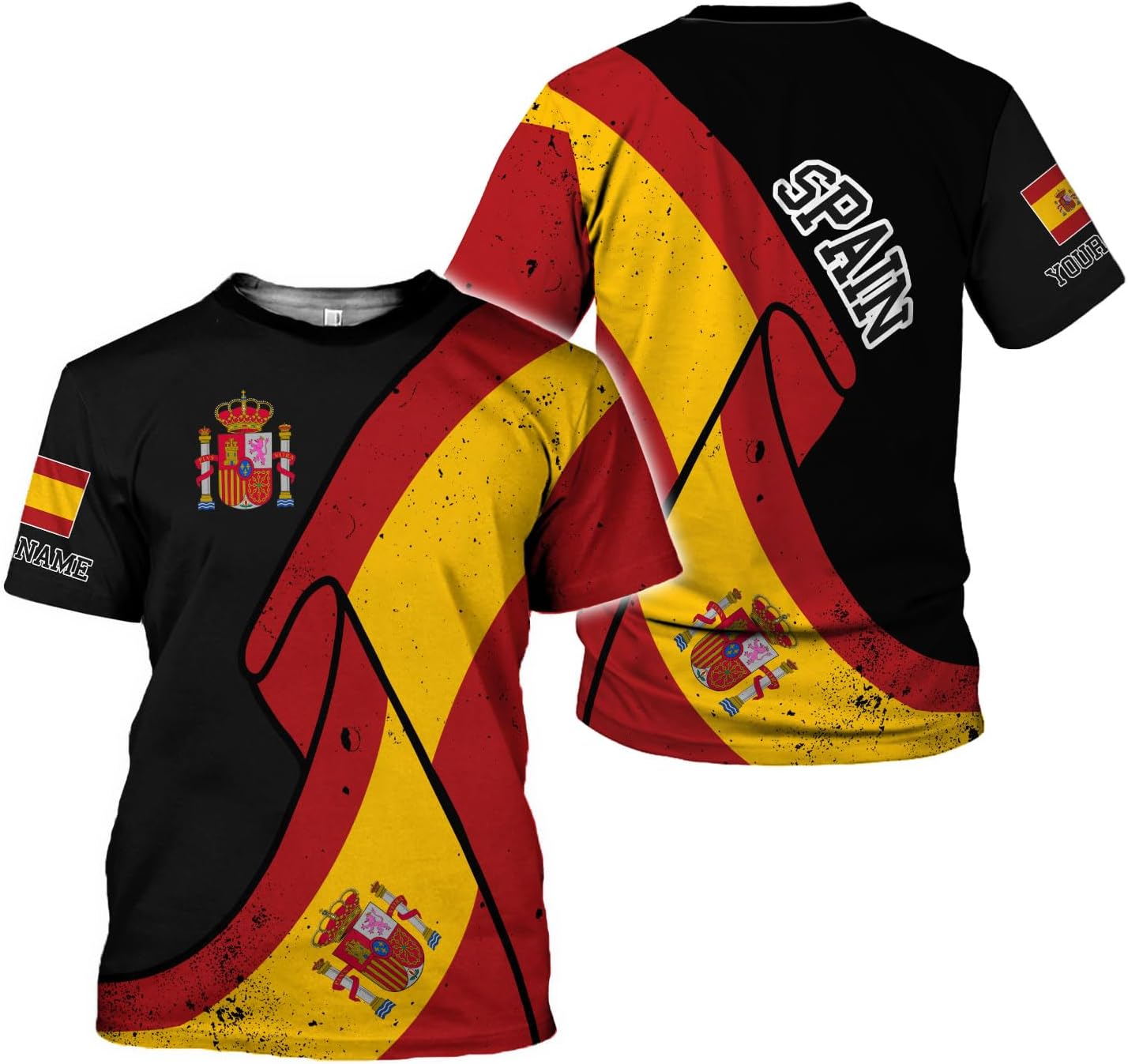 MoonArt Personalized Spain Shirt Custom Spain Espana Flag Shirts for Men and Women, Spain Spanish Pride