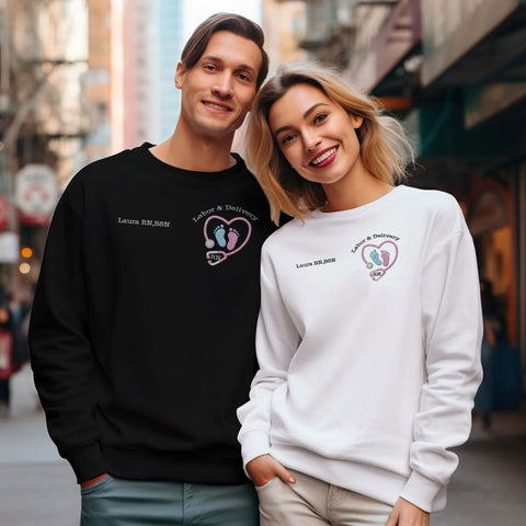 Suseaz Personalized Labor and Delivery Nurse Embroidered Sweatshirt, LD Sweatshirt Hoodie, L&D Sweater for Women