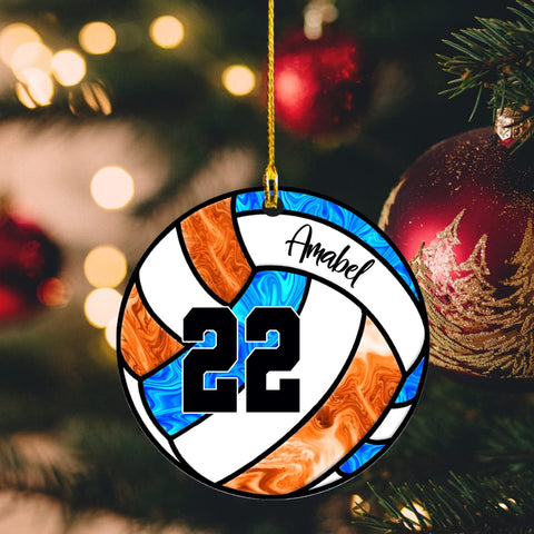 Mostprints Personalized Name Volleyball Ornament for Chrismas 2023, Custom Wood Volleyball Ornaments for Christmas Tree, Volleyball Ornaments for Men, Boy Christmas Pine Tree Hanging